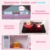 A collage of images showcasing different features of a pink toy kitchen set, including a stovetop, microwave, and range hood. Anteprima dell’immagine prodotto