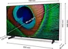 A television with a peacock feather image displayed on its screen, with dimensions indicated by lines and text. Produktbild-Vorschau