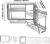 A pull-out kitchen organizer with multiple shelves, shown in a partially extended state, with dimensions indicated. Anteprima dell’immagine prodotto