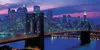 A nighttime view of the Brooklyn Bridge with the New York City skyline in the background. Podgląd zdjęcia produktu
