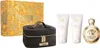 A Versace gift set including a cosmetic bag, two lotions, and a perfume bottle. Voir les images du produit