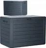 Two dark gray plastic storage boxes with a wood-like texture are shown against a white background. The larger box is in the foreground, and a smaller one is in the background. Podgląd zdjęcia produktu