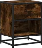 A single, dark brown wooden nightstand with a black metal frame is shown against a white background. Podgląd zdjęcia produktu