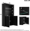 A diagram showing the dimensions of a black cabinet with glass shelves and doors. Anteprima dell’immagine prodotto