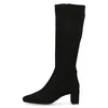 A black knee-high boot with a block heel is shown against a white background. Náhled obrázku produktu