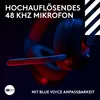 A close-up of a gaming headset with blue and red lighting. Produktbild-Vorschau