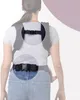 A person wearing a baby carrier, with close-up insets showing the buckles. Produktbild-Vorschau