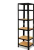 A black metal shelving unit with wooden shelves against a white background. Podgląd zdjęcia produktu