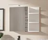 A white bathroom cabinet with a mirror and shelves, illuminated by an LED light. Anteprima dell’immagine prodotto