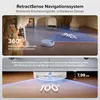 A split image showing a robot vacuum cleaner in action and its features. Produktbild-Vorschau