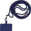 A dark blue lanyard with a phone holder attached, laid out on a white background. Podgląd zdjęcia produktu