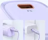 A collage showing a close-up of a white and copper USB-C PD charger, and two inset images of the charger plugged into a wall socket with a purple USB-C cable. Anteprima dell’immagine prodotto