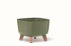 A green square planter with wooden legs on a white background. Voir les images du produit