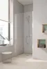 A modern bathroom with a shower enclosure, window, and shelves. Produktbild-Vorschau