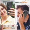 A collage showing a woman taking a selfie with a phone case and a man talking on a phone with a case. Produktbild-Vorschau