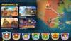 A screenshot from a Mario Kart game showing the Mushroom Cup selection screen with track previews and a world map. Produktbild-Vorschau