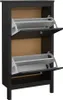 A black shoe cabinet with two flip-down doors. Podgląd zdjęcia produktu
