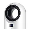 A close-up shot of a white bladeless fan heater with a digital display. Produktbild-Vorschau