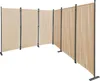 A beige fabric room divider with a metal frame, set up in a curved configuration against a white background. Produktbild-Vorschau