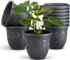 A stack of gray plastic plant pots with a Monstera plant in the front pot. Produktbild-Vorschau
