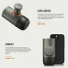 Marketing image showing a portable espresso maker and its features. Produktbild-Vorschau