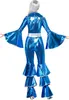 70er Jahre Damen Outfit Disco Overall Retro Tanzkostüm Blau Produktbild-Vorschau 3