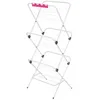 A white, three-tiered, foldable drying rack with pink accents at the top. Podgląd zdjęcia produktu