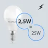 A LUMILED LED lamp is shown next to a graphic illustrating its energy efficiency. Produktbild-Vorschau