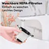Handwäsche eines weißen und schwarzen HEPA-Filters unter einem laufenden Wasserhahn in einem Waschbecken Náhľad obrázku produktu