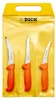 A set of three F. DICK knives with orange handles, presented in a yellow packaging. Náhľad obrázku produktu