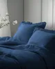 A close-up view of a bed with blue bedding and pillows. Anteprima dell’immagine prodotto