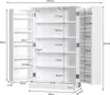 A diagram showing the dimensions of a white cabinet with its doors open. Produktbild-Vorschau