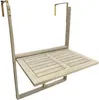 A light gray wooden balcony table, folded and suspended by metal brackets. Produktbild-Vorschau