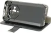 A black flip-style phone case is shown open, with the phone holder part facing upwards. Náhled obrázku produktu