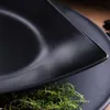 A close-up view of black ceramic plates with a sprig of thyme. Náhled obrázku produktu