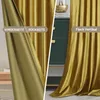 A split image showing the front and back of gold velvet curtains, and a close-up of the curtains hanging vertically. Anteprima dell’immagine prodotto