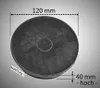 A close-up view of a black circular carbon filter with dimensions marked. Produktbild-Vorschau