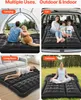 Collage of four images showing an inflatable mattress in different settings: camping, in a car, in a living room, and outdoors. Produktbild-Vorschau