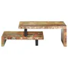 A two-tiered coffee table made of reclaimed wood with black metal legs, shown against a white background. Anteprima dell’immagine prodotto