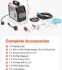 A VEVOR plasma cutter and its accessories are laid out on a white and light gray surface. The image includes a diagram with numbered callouts pointing to different parts and accessories, along with a list detailing each accessory. Anteprima dell’immagine prodotto