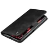 A black flip cover case for a smartphone is shown from a diagonal angle, with the cover partially open to reveal the phone screen. Produktbild-Vorschau