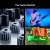 A collage of three images showcasing 3D printed objects, a helmet, and a fruit organizer. Produktbild-Vorschau