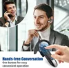 A man is using a Bluetooth headset while talking on the phone, with a smaller inset image showing another man on the phone. Text highlights the hands-free feature. Náhled obrázku produktu