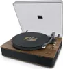 A turntable with its lid open, placed on a white background. Voir les images du produit