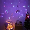 A festive Christmas decoration scene with string lights in various shapes hanging on a wall, a decorated Christmas tree, and a chair with lights. Produktbild-Vorschau
