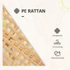 Marketing image showing a close-up of rattan material and icons representing product features. Produktbild-Vorschau