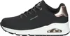 A side view of a single black Skechers sneaker with rose gold accents. Náhled obrázku produktu