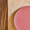 A close-up view of a pink circular object, possibly a table top, next to dried grass stalks and a textured wall. Anteprima dell’immagine prodotto