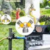 A collage of images showing a Y-type diverter valve used in various settings, including gardening and connecting to appliances. Produktbild-Vorschau