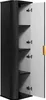 A tall, narrow black cabinet with its door open, revealing shelves inside. Produktbild-Vorschau